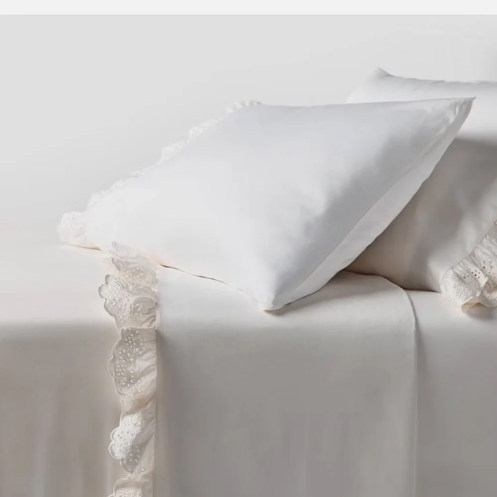 Queen 400 Thread Count Performance Sheet Set Ivory with Eyelet Ruffle Hem